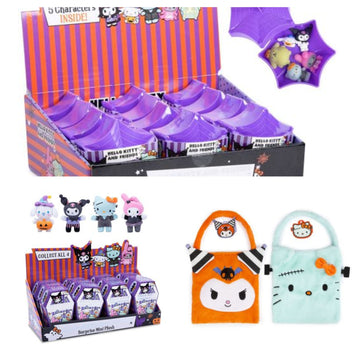 HELLO KITTY Halloween bundle -  SURPRISE MINI PLUSH - 13/CHARACTER SQUIDGLINGS (5 pack) and TRICK OR TREAT BAGS