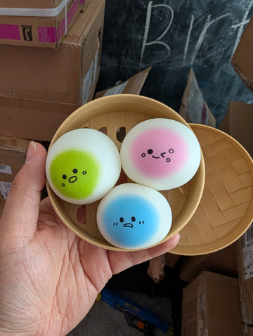 Kawaii Foodiez Squeezy Bao Buns 3 pack Dumpling 4.5cm sensory fidget