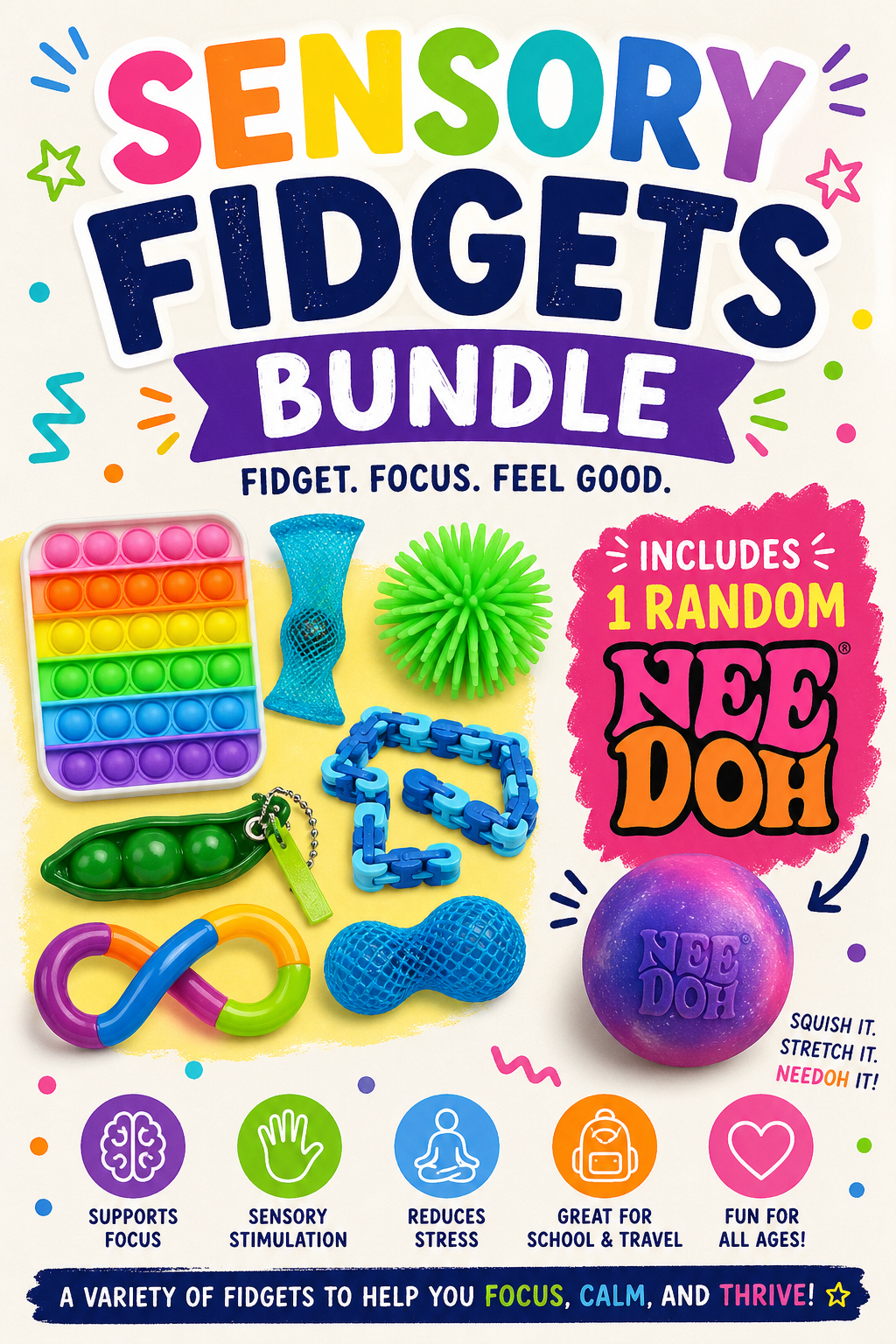 Wacker Fidget Roskai Sensory Fidgets Bundle including 1 Random Needoh