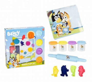 10 Piece Bluey Dough Play Craft Activity Set - Includes 4 Dough, 1 Roller and 4 Stamps