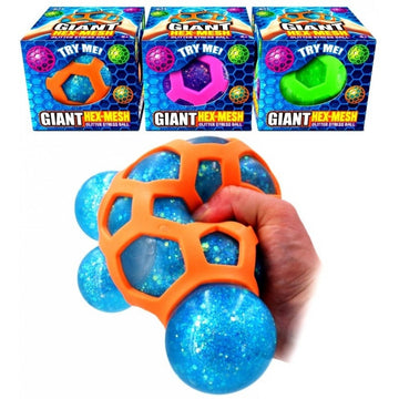 Hex Mesh Giant 10cm Glitter Stress Ball in Box Sensory Fidget