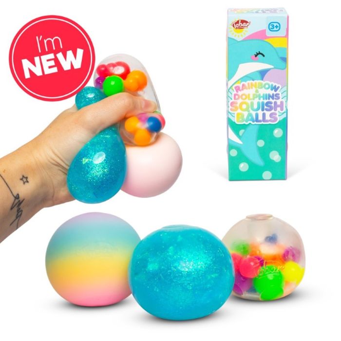 Scrunchems Rainbow and Dolphins Diddy Squish Balls 3 Pack Sensory Fidgets